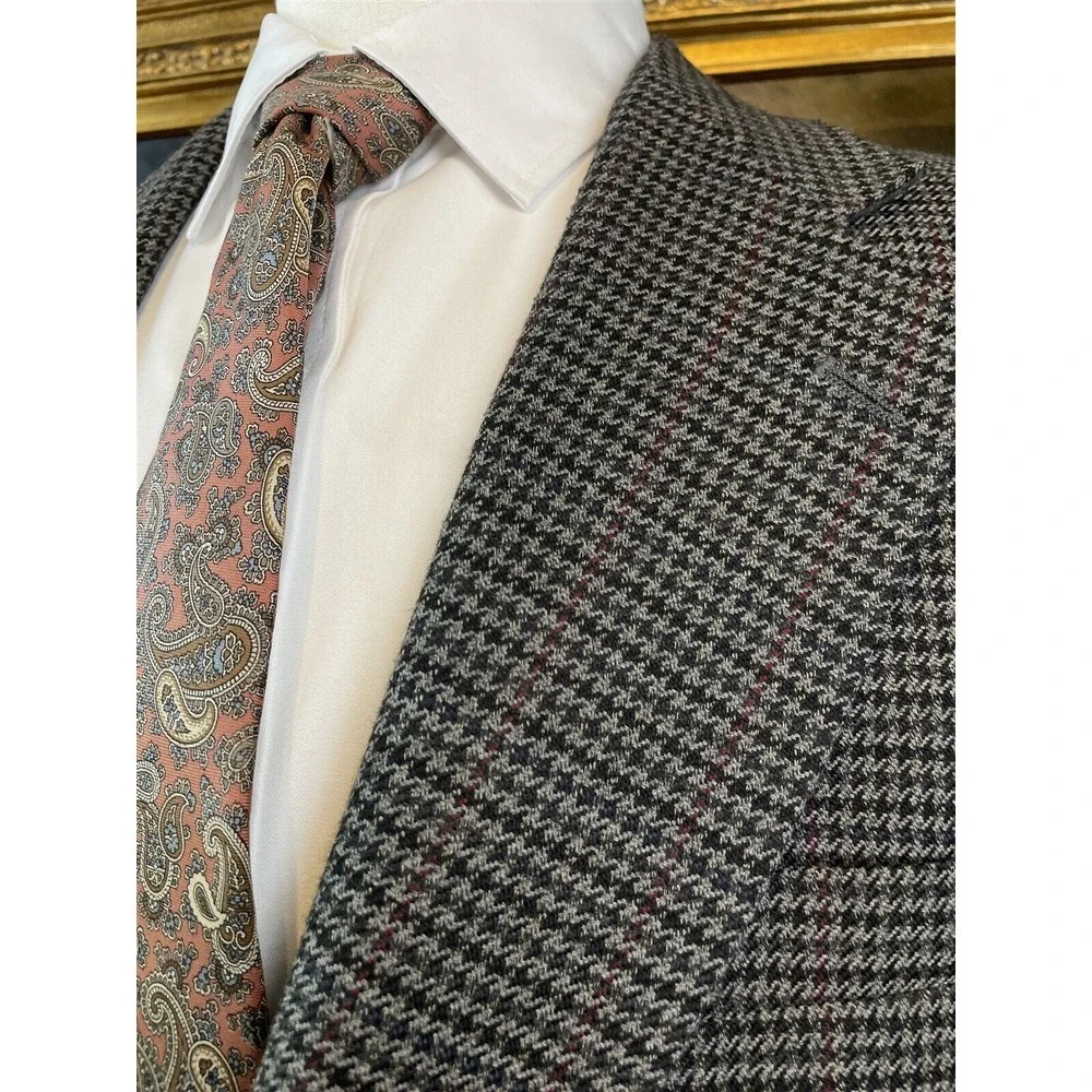 VTG Stafford 44S Gray Houndstooth Check Wool‎ Blend Tweed 2 Roll 1 Sport Coat